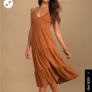 NWOT Lulus Bliss Abound Rust Brown Tiered Midi Dress